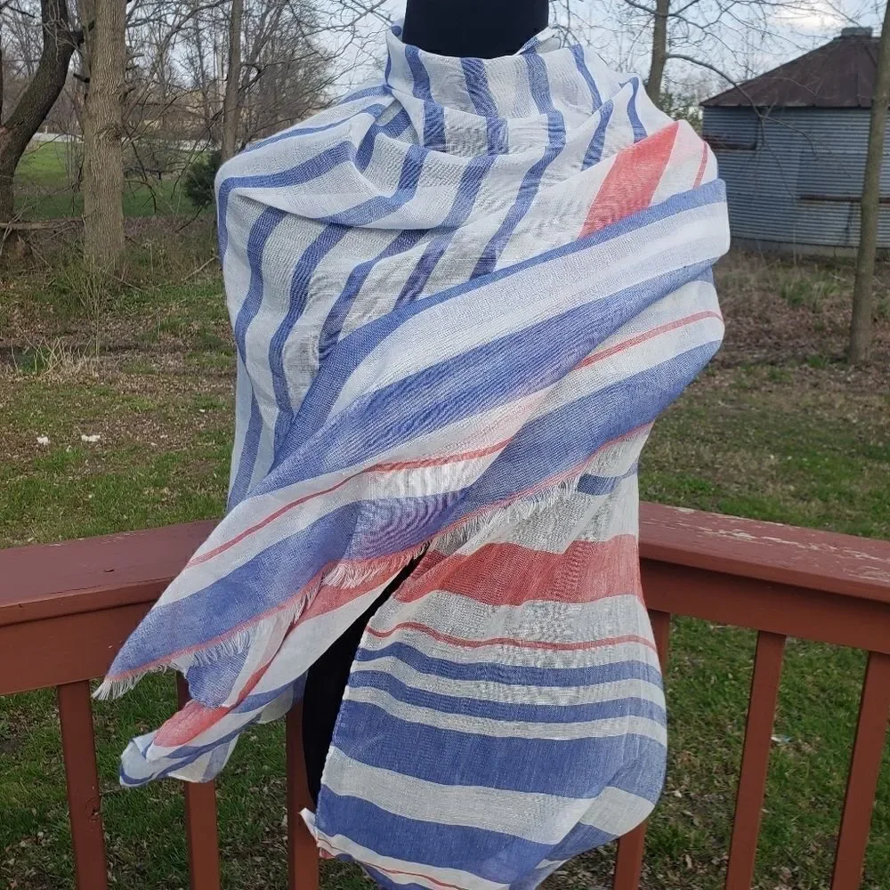 WestLoop Striped Red Blue White Sheer Scarf